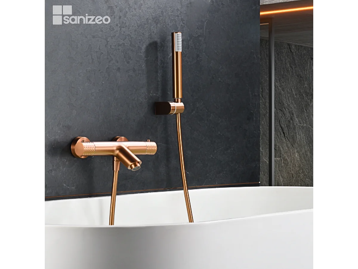 Ensemble Bain/Douche Thermostatique Anti-Calcaire Or Rose Cuivré GENOVA BDG053-4ORC