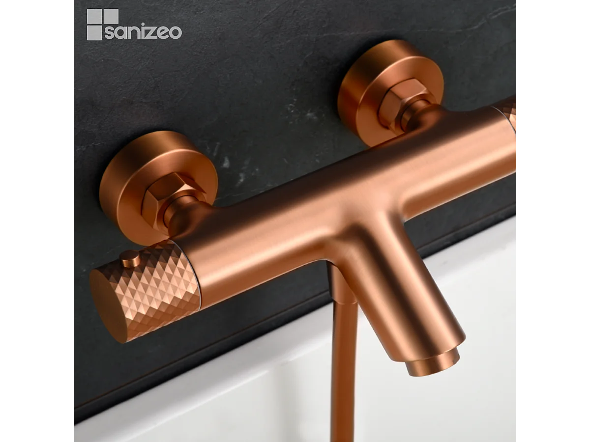 Ensemble Bain/Douche Thermostatique Anti-Calcaire Or Rose Cuivré GENOVA BDG053-4ORC