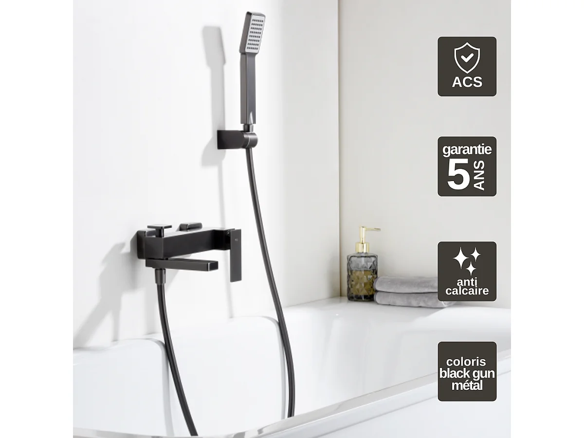 Ensemble Bain/Douche Anti-Calcaire Black Gun Métal PISA BDP048-4BGM