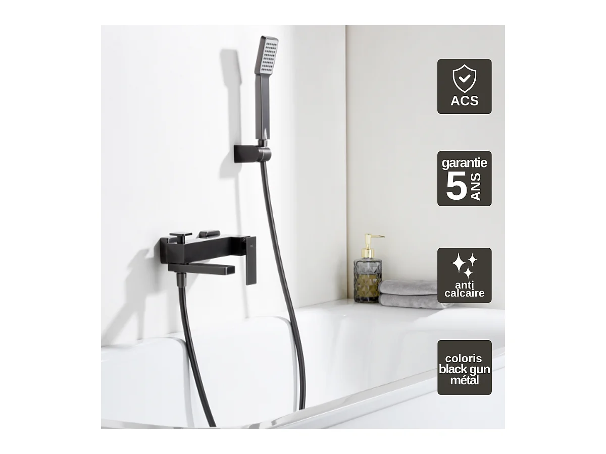 Ensemble Bain/Douche Anti-Calcaire Black Gun Métal PISA BDP048-4BGM