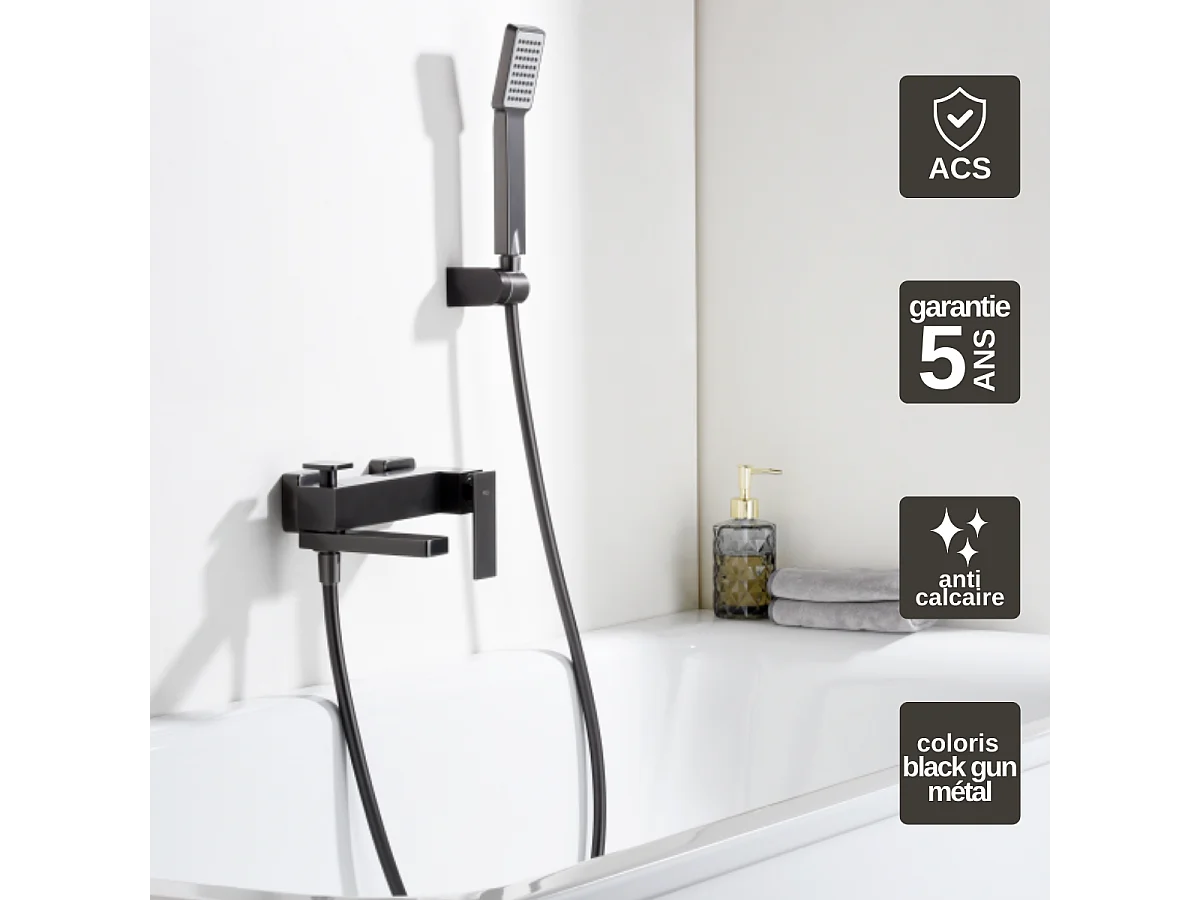Ensemble Bain/Douche Anti-Calcaire Black Gun Métal PISA BDP048-4BGM