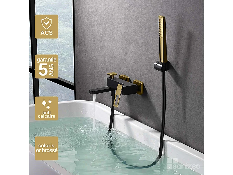 Ensemble Bain/Douche Noir Mat et Or Brillant SUECIA BDC032-7NGOLD