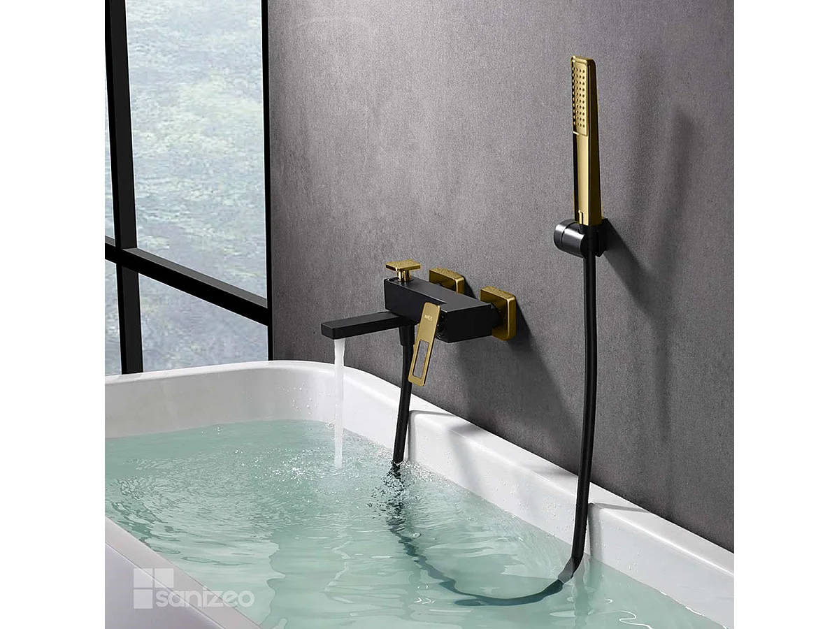 Ensemble Bain/Douche Noir Mat et Or Brillant SUECIA BDC032-7NGOLD