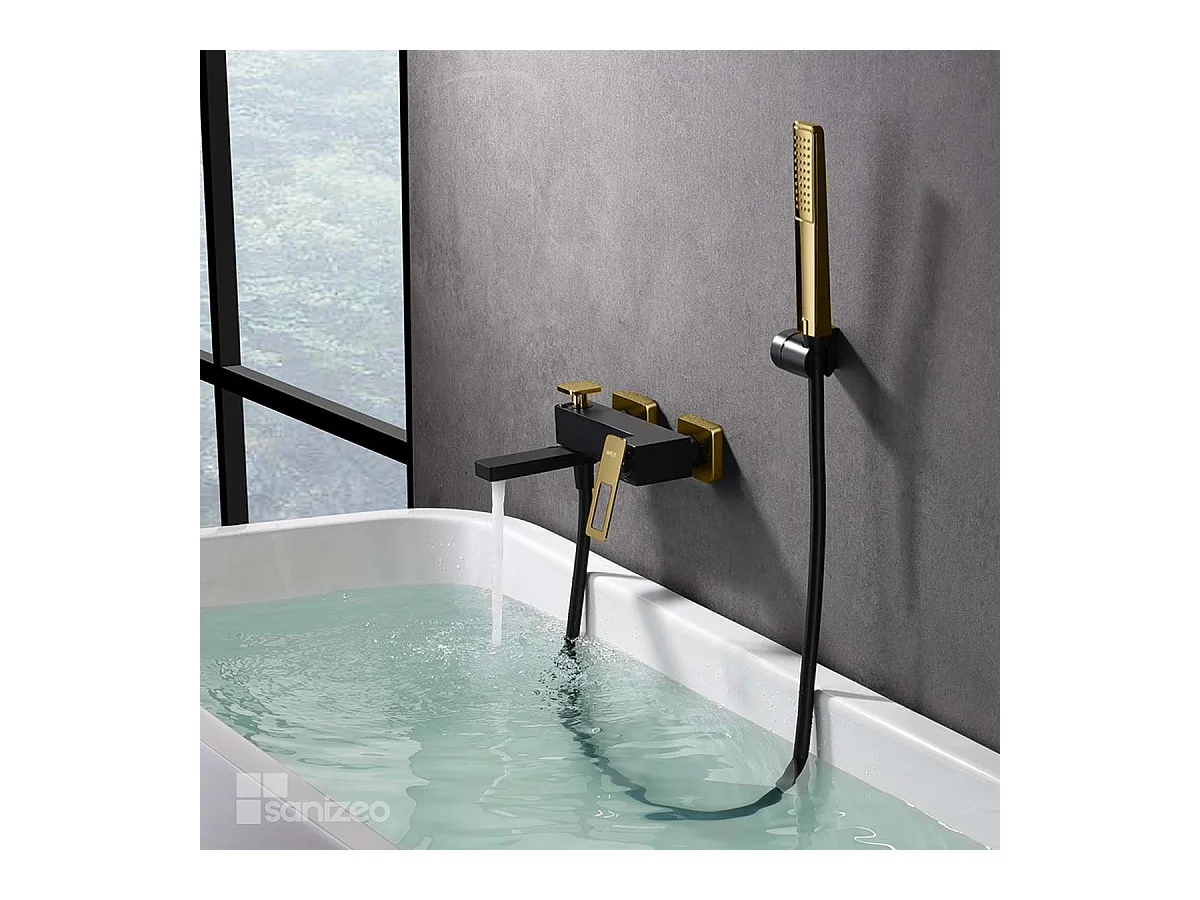 Ensemble Bain/Douche Noir Mat et Or Brillant SUECIA BDC032-7NGOLD