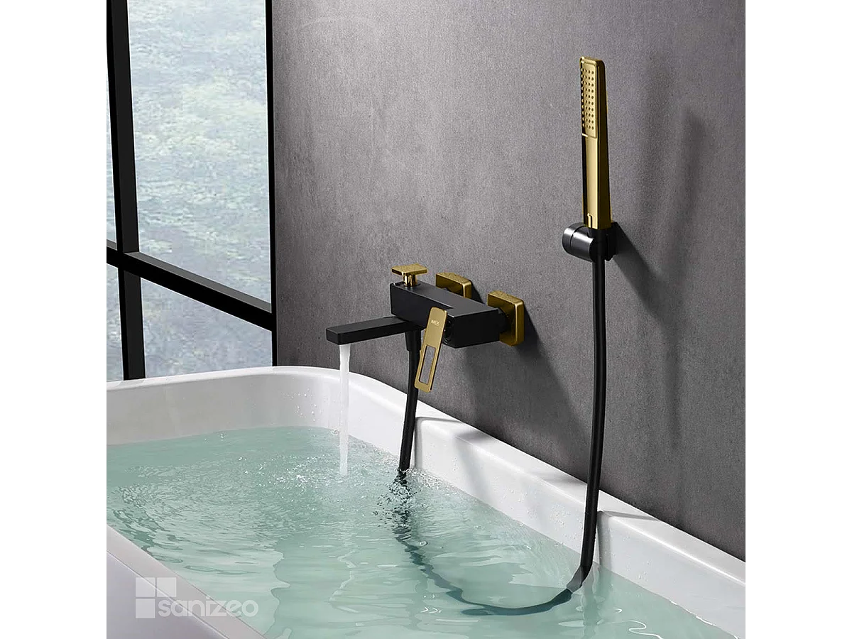 Ensemble Bain/Douche Noir Mat et Or Brillant SUECIA BDC032-7NGOLD