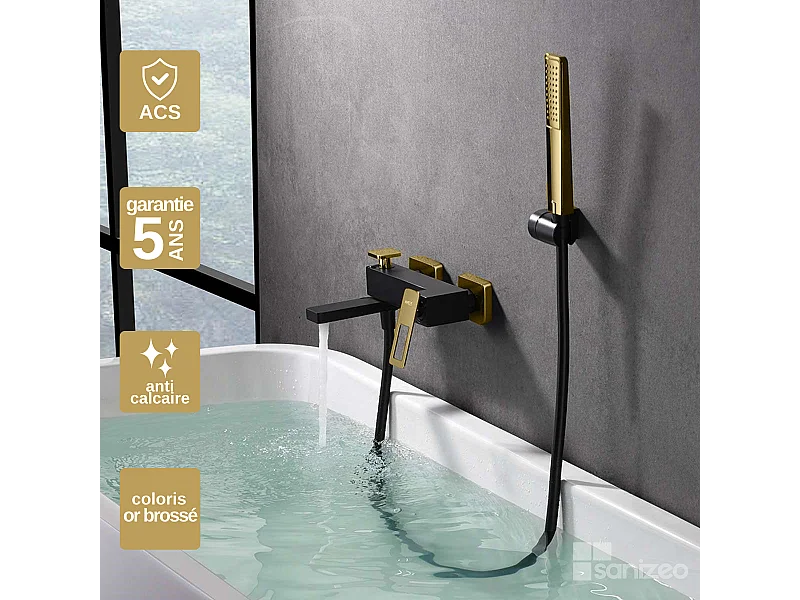 Ensemble Bain/Douche Noir Mat et Or Brillant SUECIA BDC032-7NGOLD