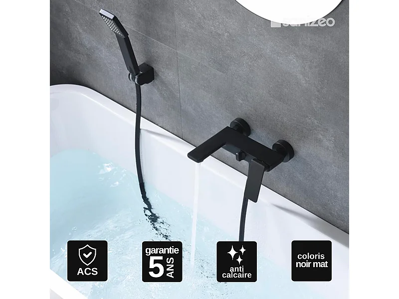 Ensemble Bain/Douche Anti-Calcaire Noir Mat FIYI BDF016-4NG
