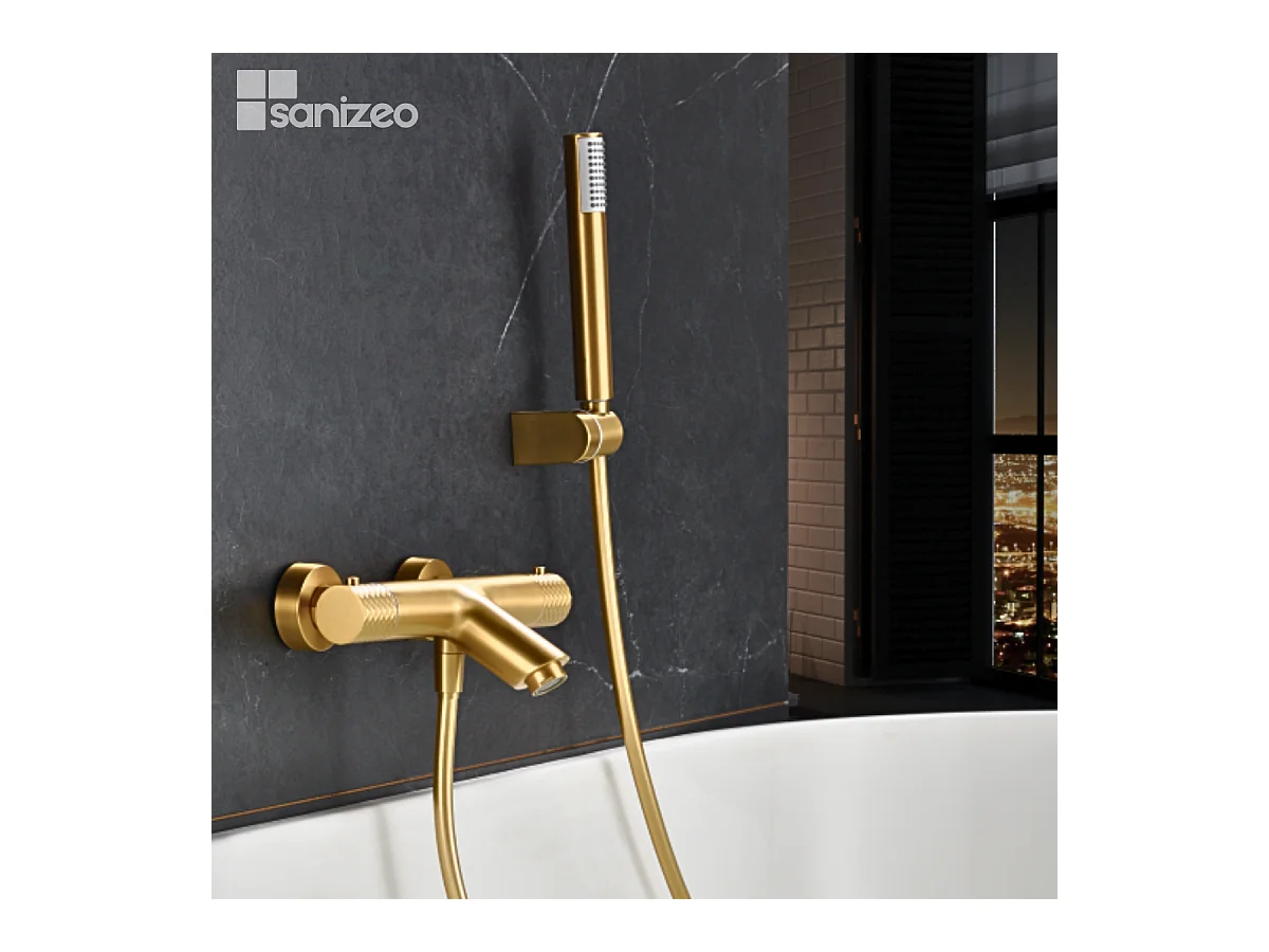 Ensemble Bain/Douche Thermostatique Anti-Calcaire Or Brossé GENOVA BDG053-4OC