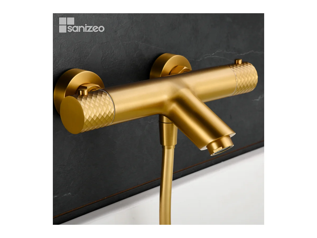 Ensemble Bain/Douche Thermostatique Anti-Calcaire Or Brossé GENOVA BDG053-4OC