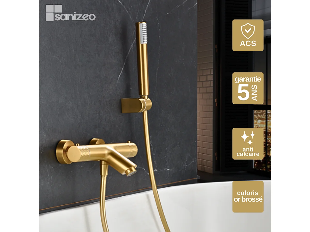 Ensemble Bain/Douche Thermostatique Anti-Calcaire Or Brossé GENOVA BDG053-4OC