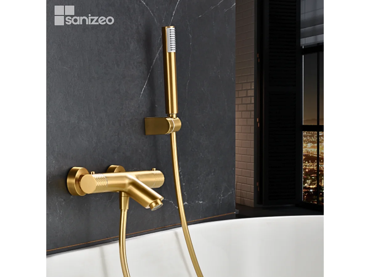 Ensemble Bain/Douche Thermostatique Anti-Calcaire Or Brossé GENOVA BDG053-4OC