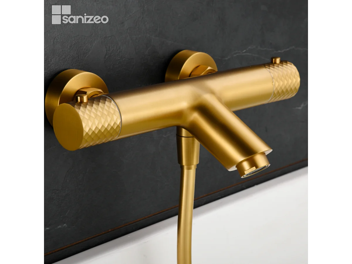 Ensemble Bain/Douche Thermostatique Anti-Calcaire Or Brossé GENOVA BDG053-4OC