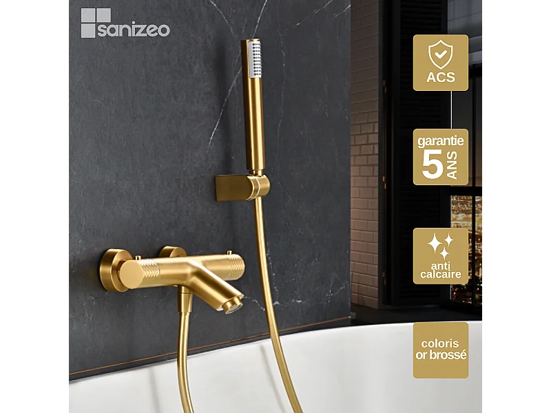 Ensemble Bain/Douche Thermostatique Anti-Calcaire Or Brossé GENOVA BDG053-4OC