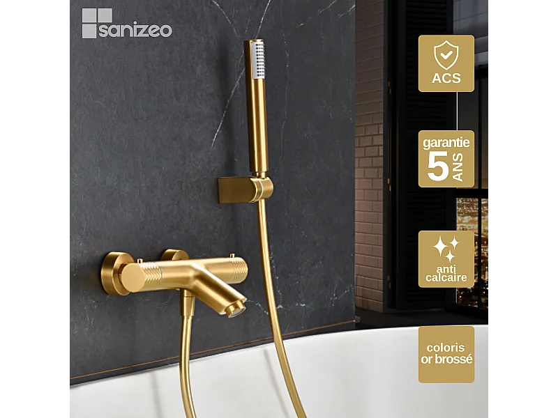 Ensemble Bain/Douche Thermostatique Anti-Calcaire Or Brossé GENOVA BDG053-4OC