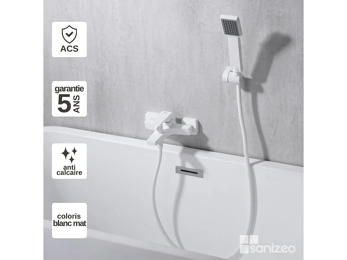 Ensemble Bain/Douche Anti-Calcaire Blanc Mat ART BDAR025-4BL