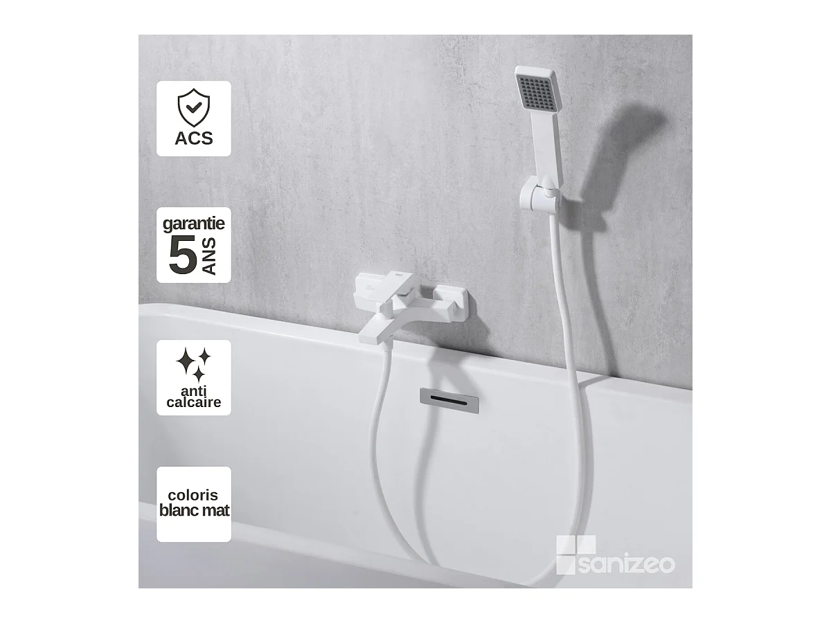 Ensemble Bain/Douche Anti-Calcaire Blanc Mat ART BDAR025-4BL