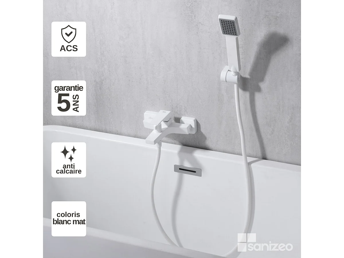 Ensemble Bain/Douche Anti-Calcaire Blanc Mat ART BDAR025-4BL