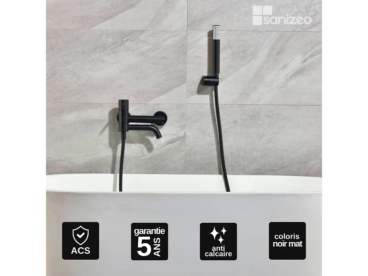 Ensemble Bain/Douche Anti-Calcaire Noir Mat MONZA BDM039-4NG