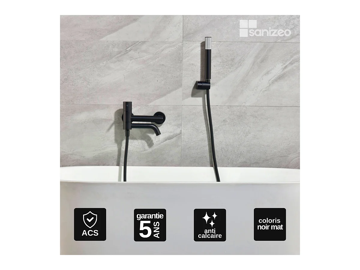 Ensemble Bain/Douche Anti-Calcaire Noir Mat MONZA BDM039-4NG