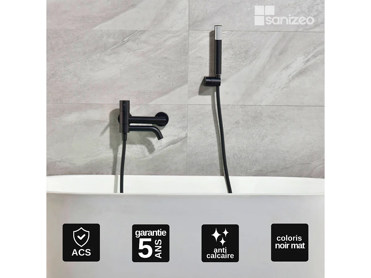 Ensemble Bain/Douche Anti-Calcaire Noir Mat MONZA BDM039-4NG