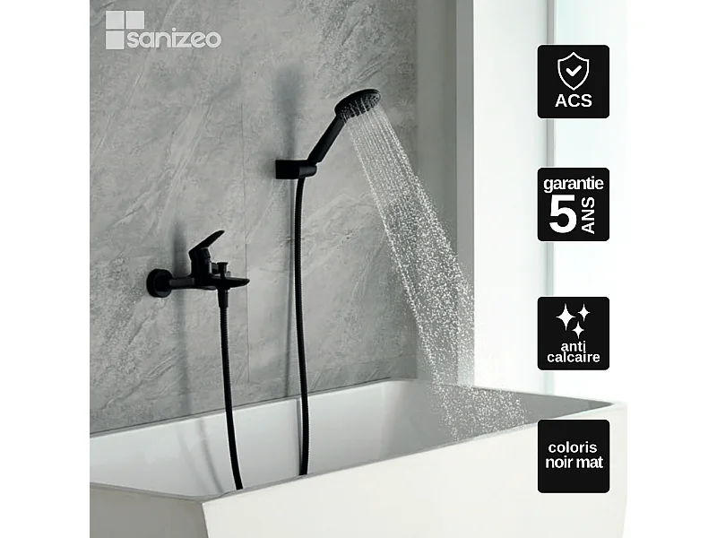 Ensemble Bain/Douche Anti-Calcaire Noir Mat BELGICA BDZ044-4NG