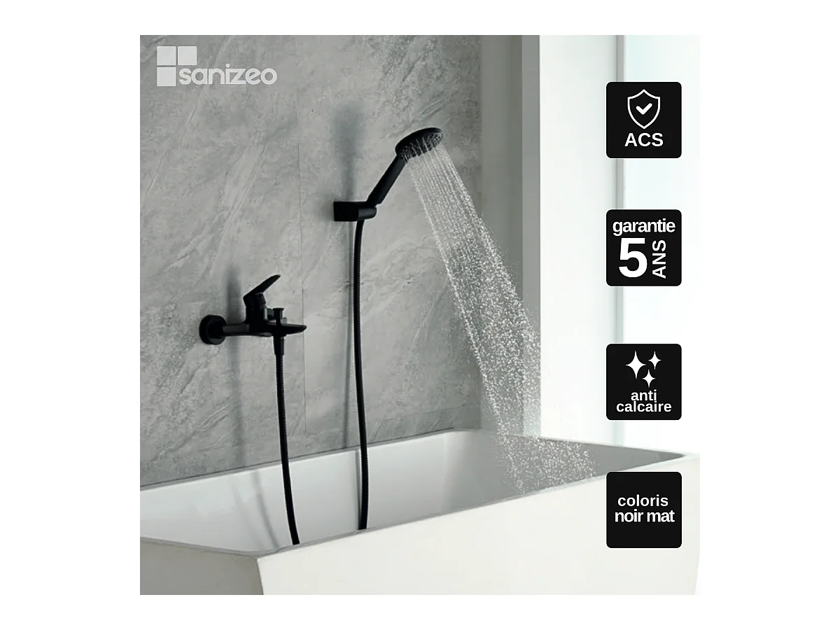 Ensemble Bain/Douche Anti-Calcaire Noir Mat BELGICA BDZ044-4NG