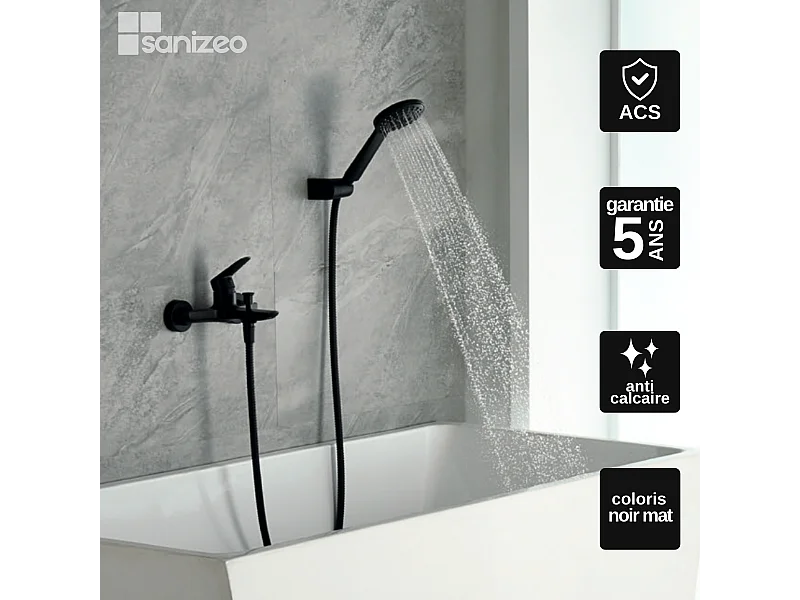 Ensemble Bain/Douche Anti-Calcaire Noir Mat BELGICA BDZ044-4NG