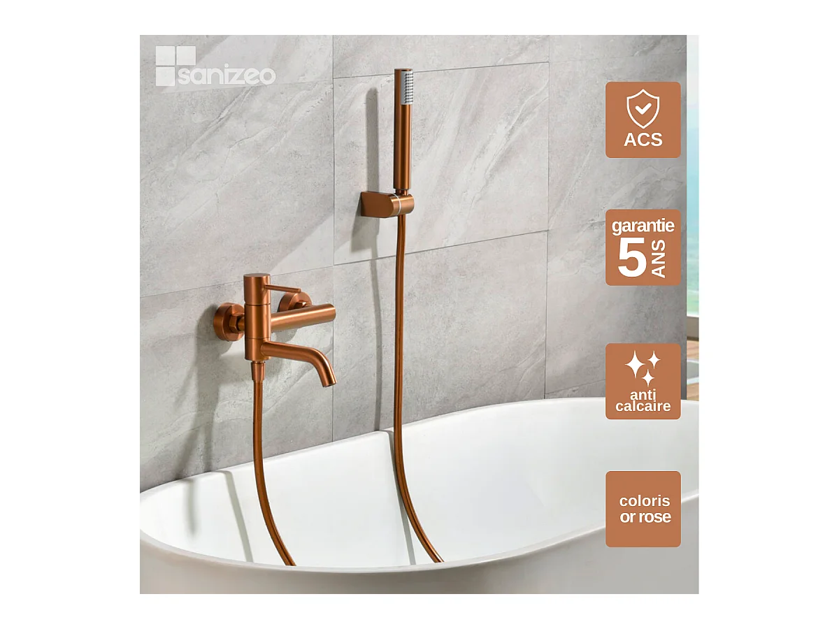 Ensemble Bain/Douche Anti-Calcaire Or Rose Cuivré MONZA BDM039-4ORC