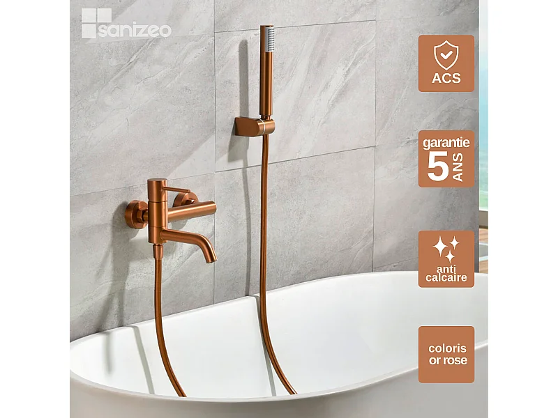 Ensemble Bain/Douche Anti-Calcaire Or Rose Cuivré MONZA BDM039-4ORC