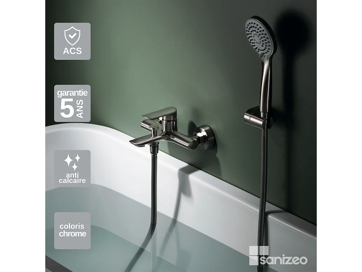 Ensemble Bain/Douche Anti-Calcaire Nickel Brossé URAL BDG040-4NQ