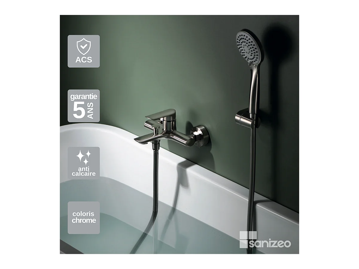 Ensemble Bain/Douche Anti-Calcaire Nickel Brossé URAL BDG040-4NQ
