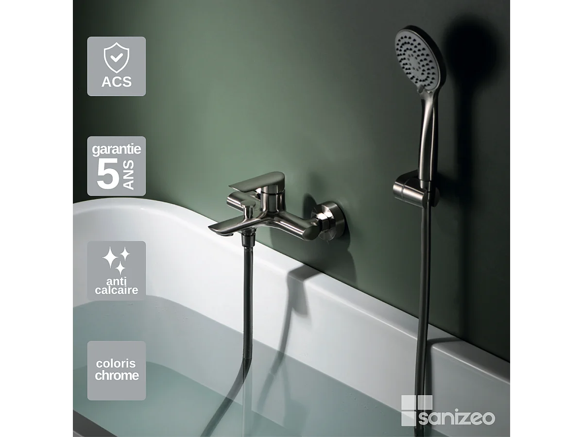 Ensemble Bain/Douche Anti-Calcaire Nickel Brossé URAL BDG040-4NQ
