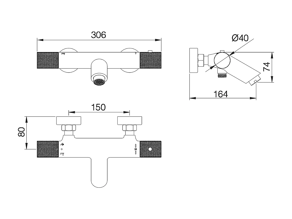 Ensemble Bain/Douche Anti-Calcaire Thermostatique Black Gun Métal LINE BTD038-4BGM