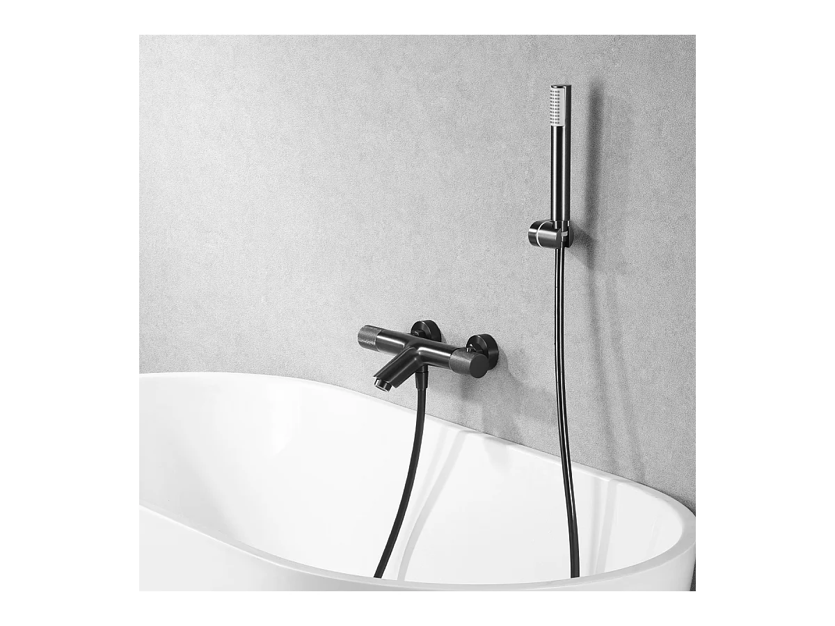 Ensemble Bain/Douche Anti-Calcaire Thermostatique Black Gun Métal LINE BTD038-4BGM