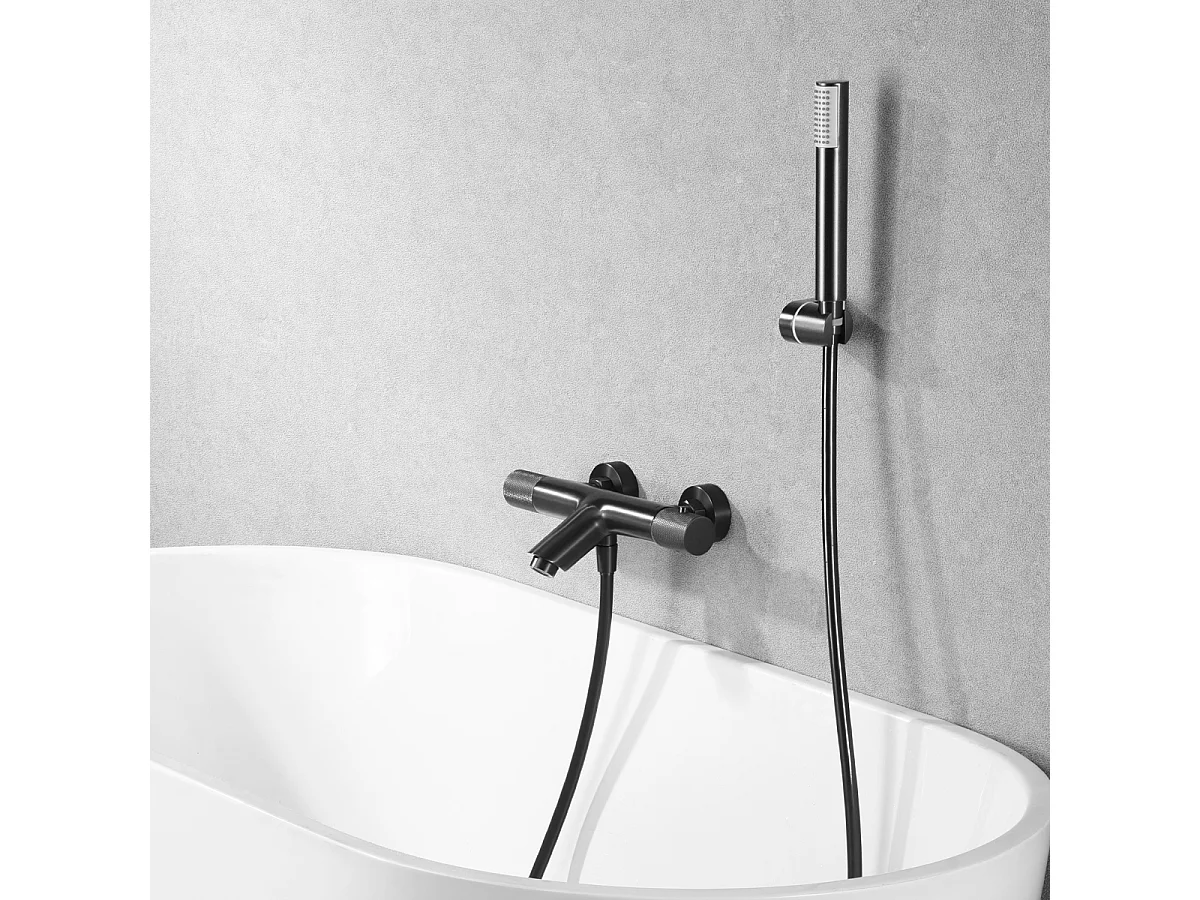 Ensemble Bain/Douche Anti-Calcaire Thermostatique Black Gun Métal LINE BTD038-4BGM