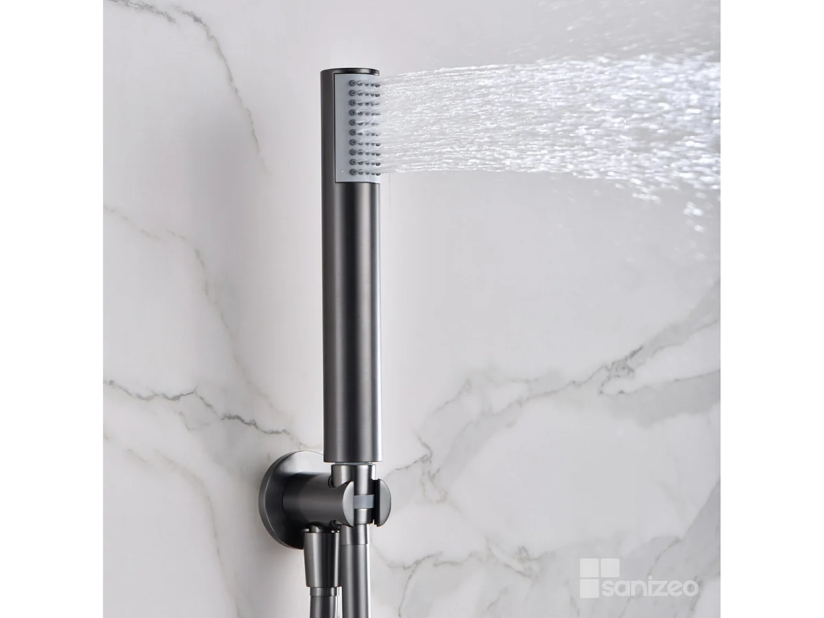 Ensemble Bain/Douche Anti-Calcaire Thermostatique Black Gun Métal LINE BTD038-4BGM