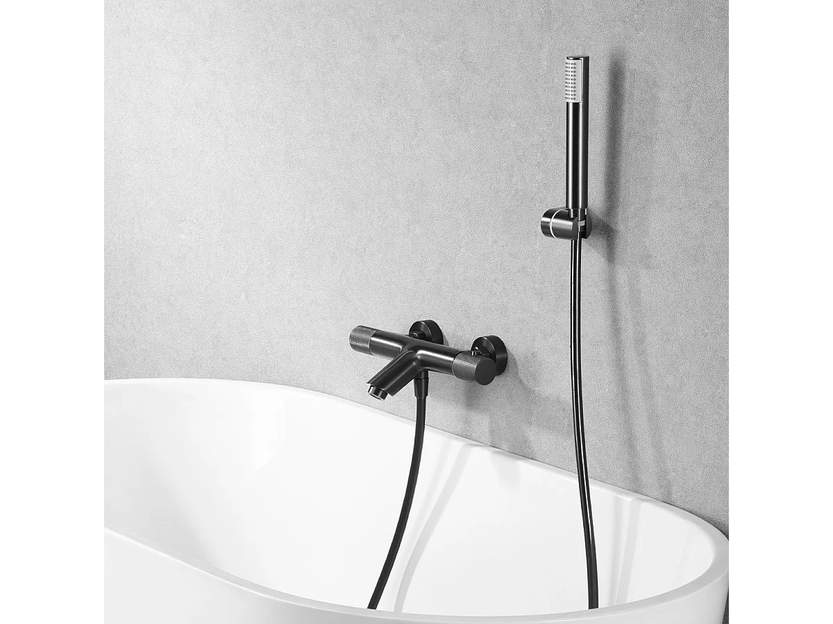 Ensemble Bain/Douche Anti-Calcaire Thermostatique Black Gun Métal LINE BTD038-4BGM