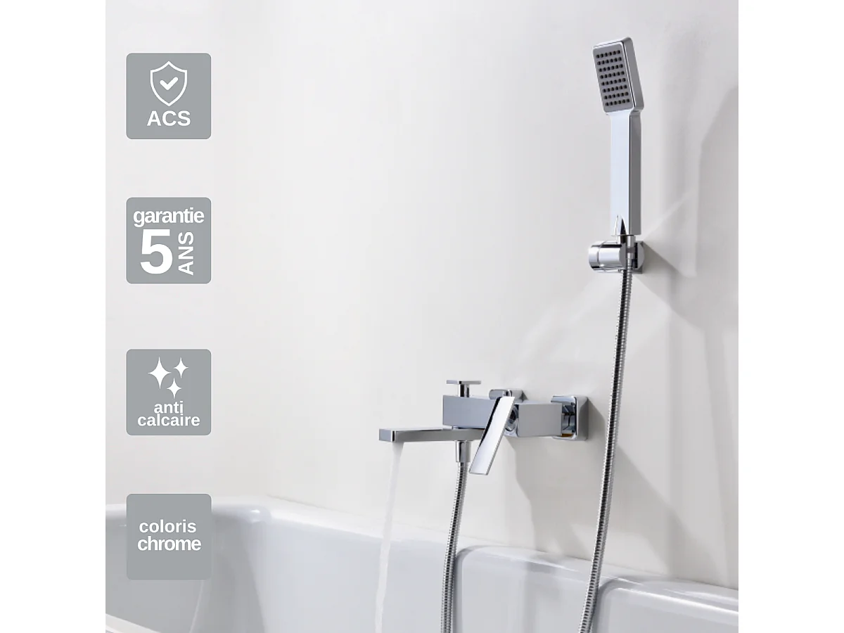 Ensemble Bain/Douche Anti-Calcaire Chrome PISA BDP048-4