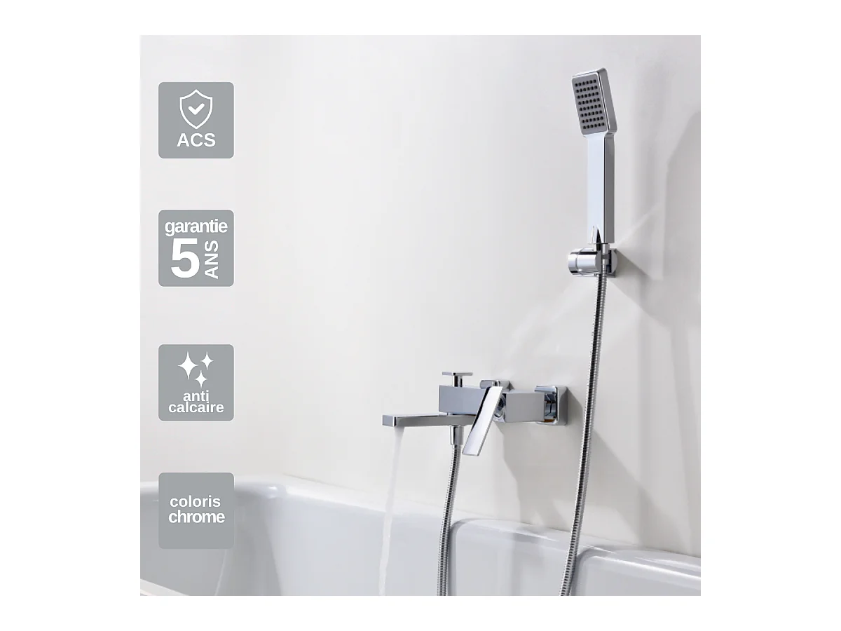 Ensemble Bain/Douche Anti-Calcaire Chrome PISA BDP048-4