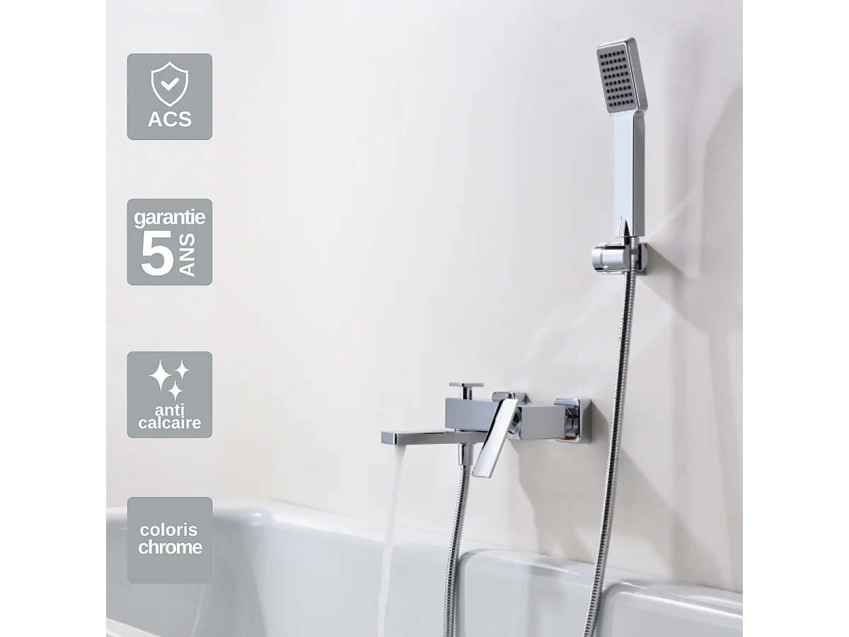 Ensemble Bain/Douche Anti-Calcaire Chrome PISA BDP048-4