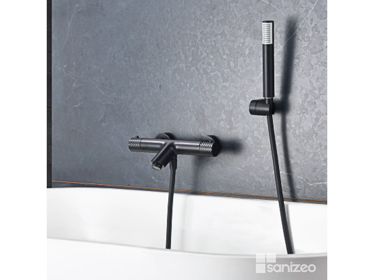 Ensemble Bain/Douche Thermostatique Anti-Calcaire Noir Mat GENOVA BDG053-4NG