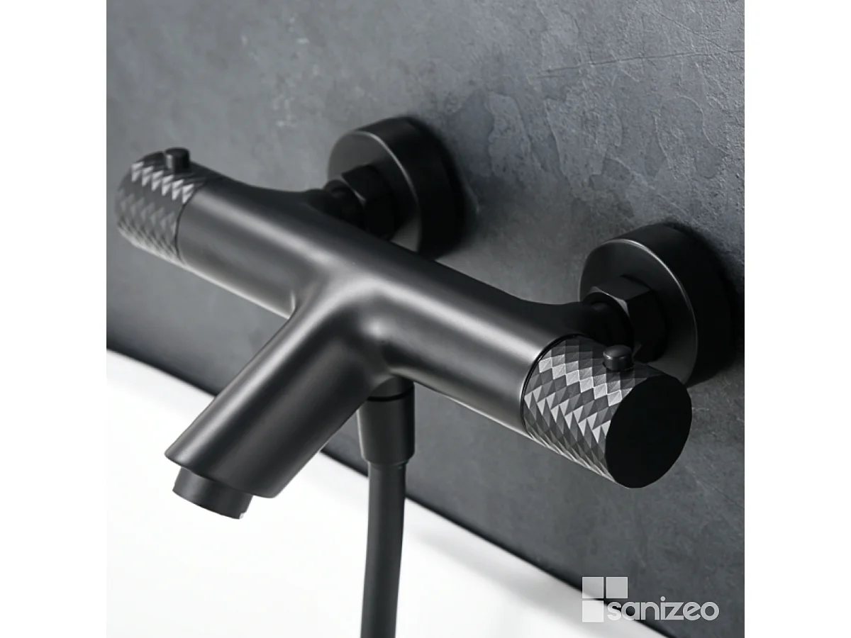 Ensemble Bain/Douche Thermostatique Anti-Calcaire Noir Mat GENOVA BDG053-4NG