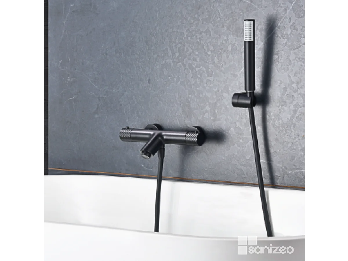 Ensemble Bain/Douche Thermostatique Anti-Calcaire Noir Mat GENOVA BDG053-4NG