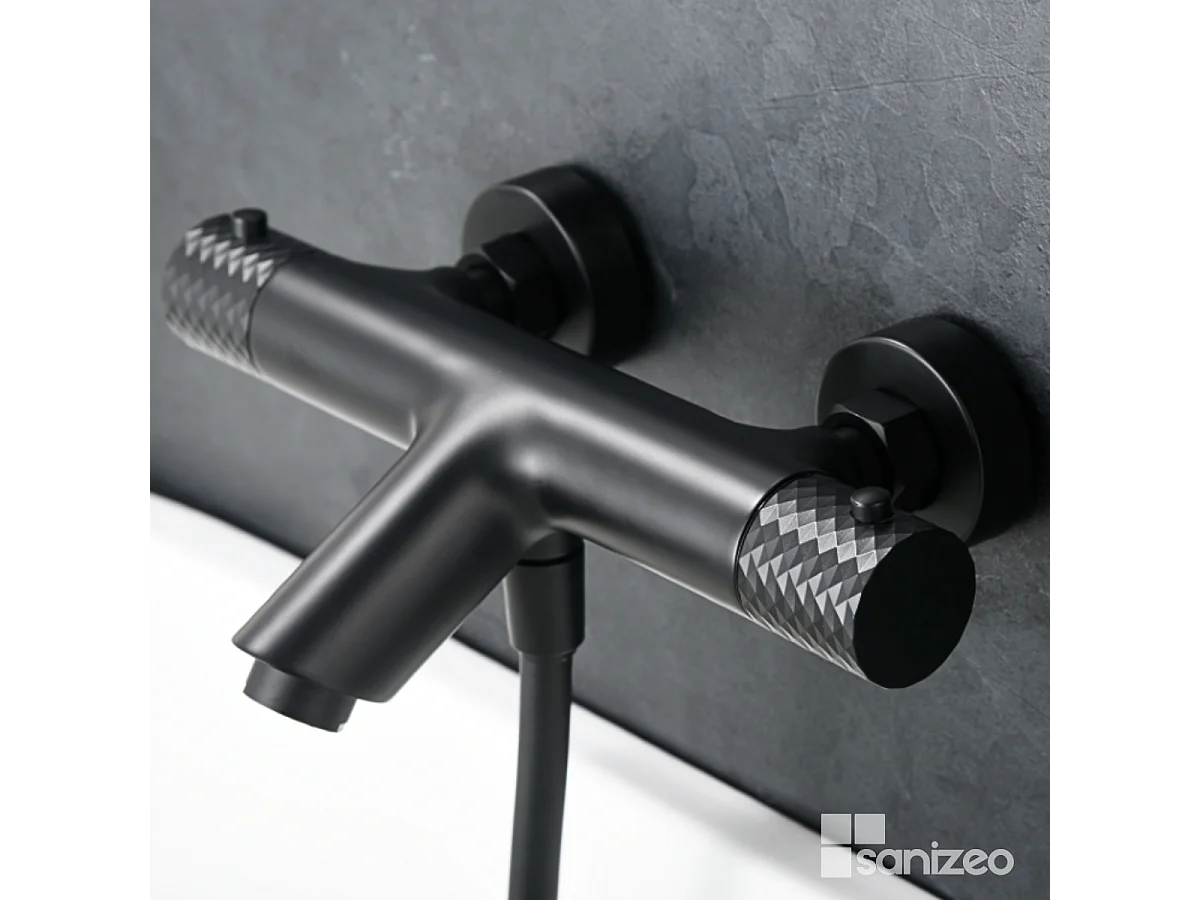 Ensemble Bain/Douche Thermostatique Anti-Calcaire Noir Mat GENOVA BDG053-4NG