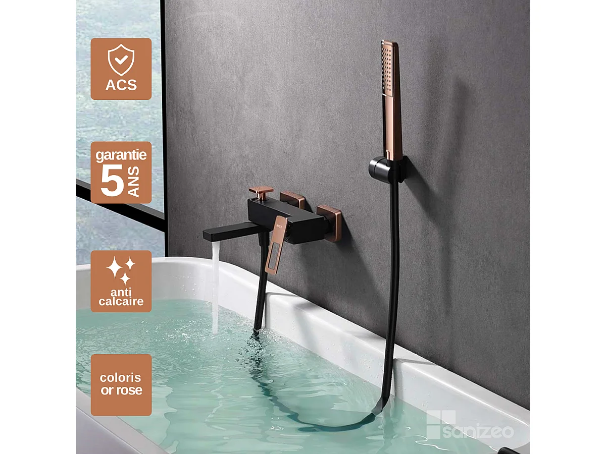 Ensemble Bain/Douche Noir Mat et Or Rose Cuivré SUECIA BDC032-7NOR