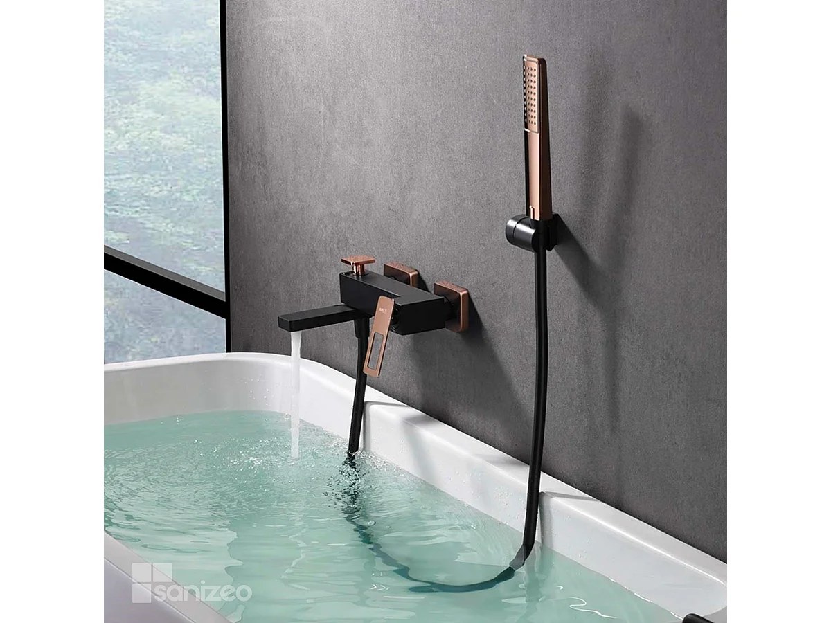 Ensemble Bain/Douche Noir Mat et Or Rose Cuivré SUECIA BDC032-7NOR