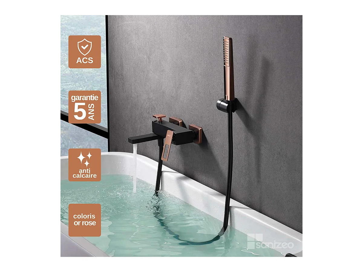 Ensemble Bain/Douche Noir Mat et Or Rose Cuivré SUECIA BDC032-7NOR