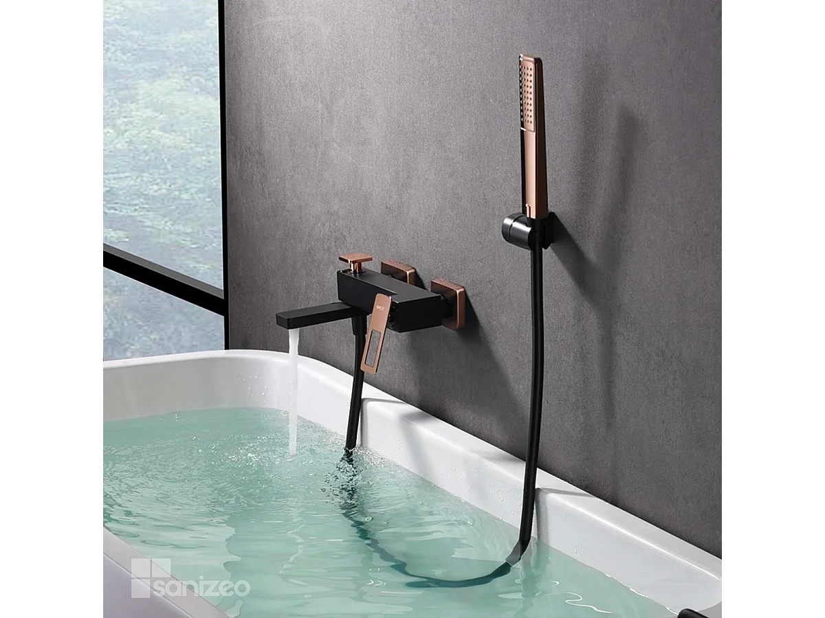 Ensemble Bain/Douche Noir Mat et Or Rose Cuivré SUECIA BDC032-7NOR
