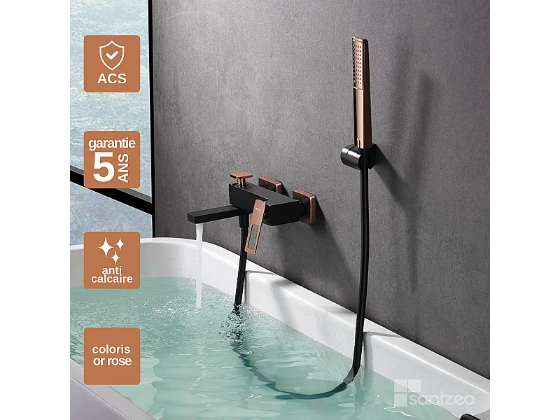 Ensemble Bain/Douche Noir Mat et Or Rose Cuivré SUECIA BDC032-7NOR