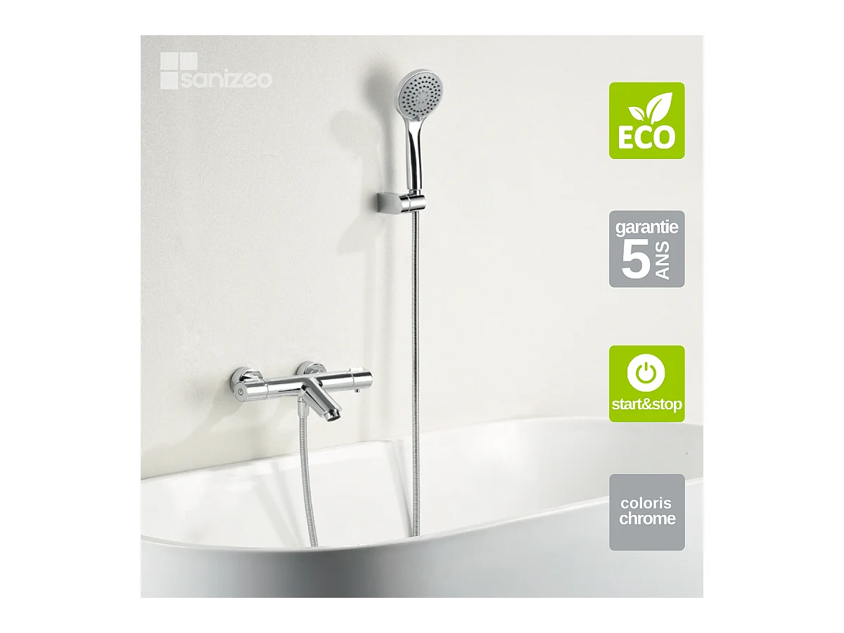 Ensemble Bain/Douche Thermostatique Économie d'Eau Chrome ECO-KENT BTK017-4ECO